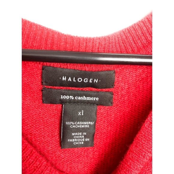 Halogen 100% Cashmere Tie Split Hem Red Pullover Sweater XL Womens - Picture 3 of 5